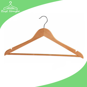 Shirt wooden hanger with notches and round bar covered by PVC tube