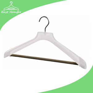 Coat plastic hanger for coat and trousers with flocking trousers bar