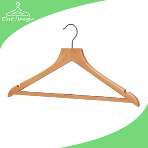 Shirt squre head wooden hanger with notches and anti-slip square bar