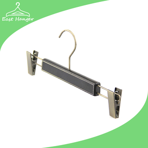 Black Color Leather Wooden Pants Hanger with 2 Clips