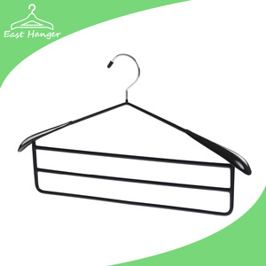 Pvc coated metal space saving trousers hangers with wide shoulders with two trousers racks