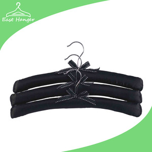 Black satin paddded hangers set with lace decorated